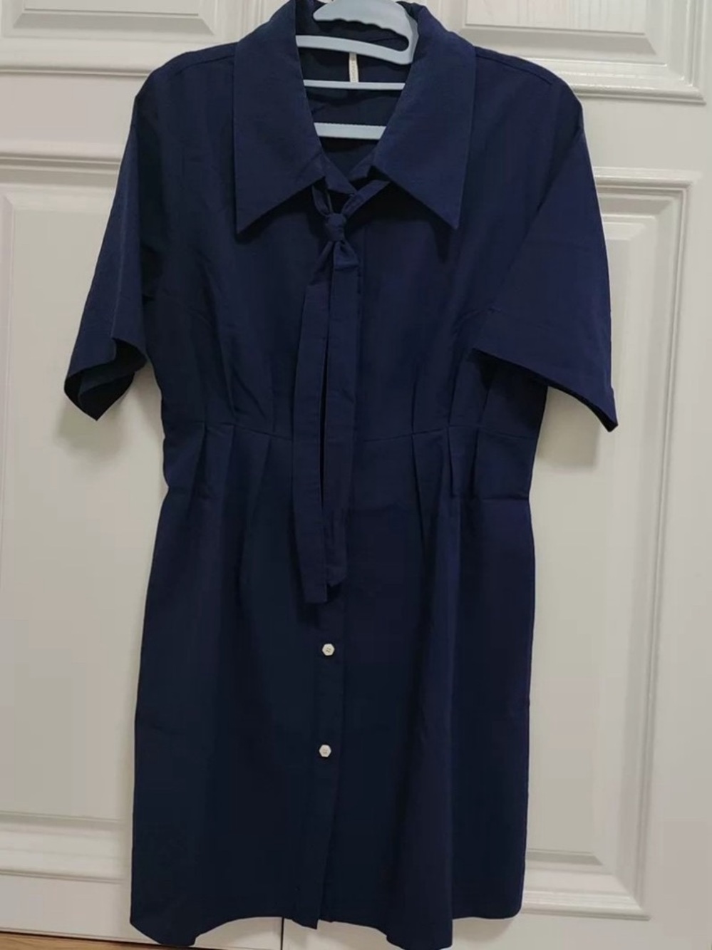 Navy Tie-Neck Shirt Dress